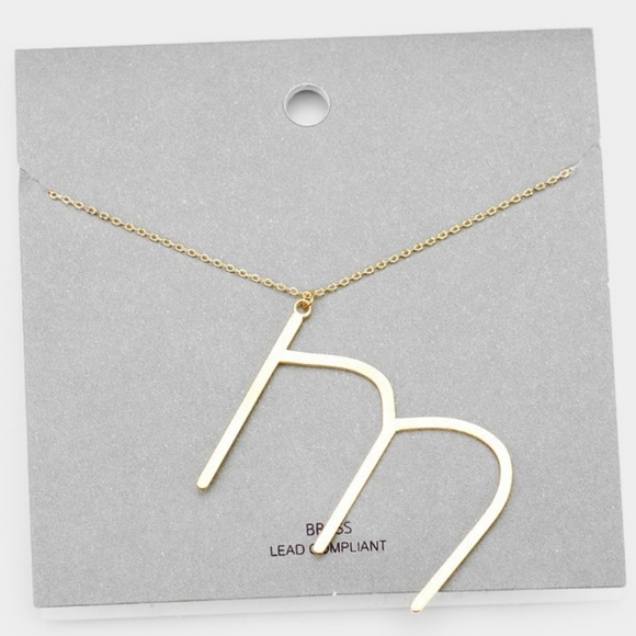 Gold M Modern Monogram Pendant Chain Necklace Initial Charm Cute Casual Simple - Picture 1 of 2